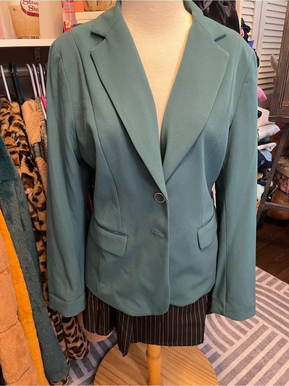 Women's Teal Single-Button Tailored Blazer